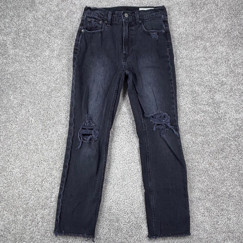 Gap Cheeky Straight High Rise Distressed Jeans Black Wash Size 26 / 2R Raw Hem